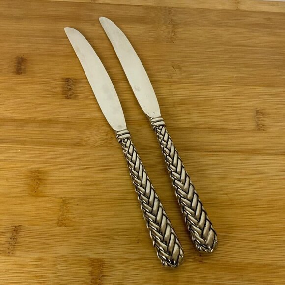 Godinger Weave Silverplate Flatware Lot of 7 Pieces Forks Knives Soup Spoon - Picture 3 of 10